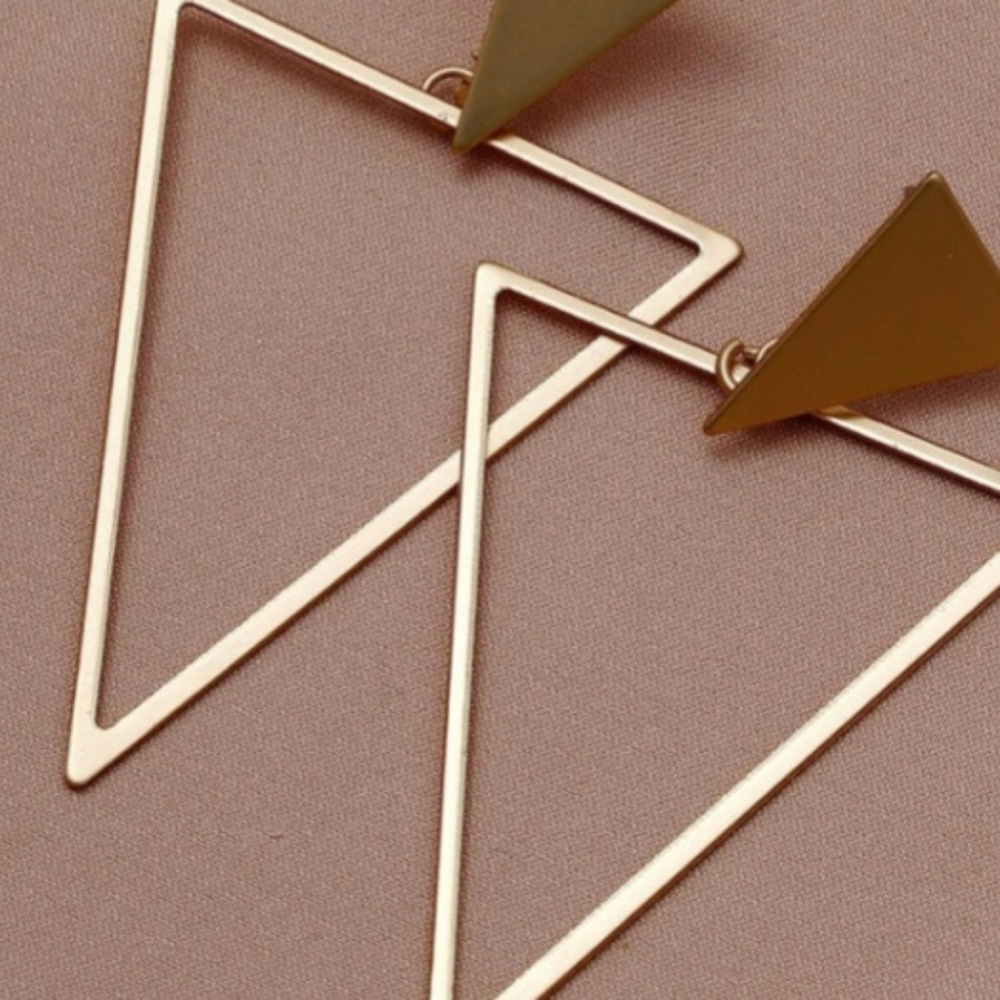 Gold Triangle Earrings - Picture 6 of 8